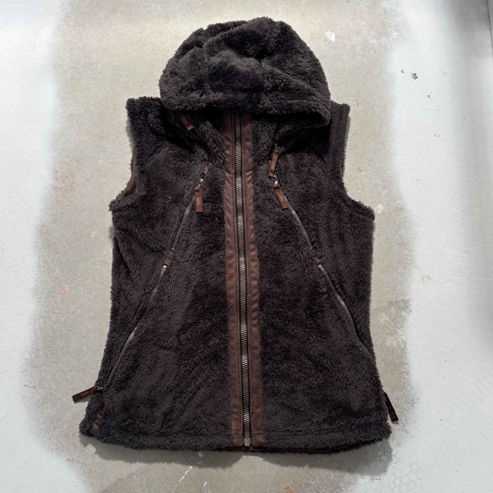 KUHL Flight Vest Womens Small Brown Plush Fleece Hooded Full Zip Jacket